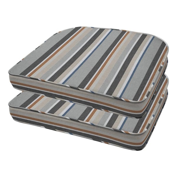 Honeycomb Stripe Stone Beige Rounded Outdoor Seat Cushion (2-Pack)