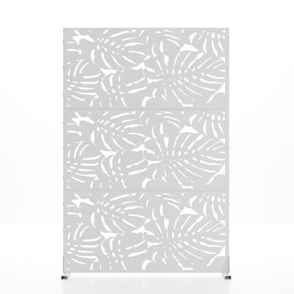Unbranded 72 in. x 47 in. Outdoor Galvanized Metal Decorative Garden Fence in Floral Pattern in White