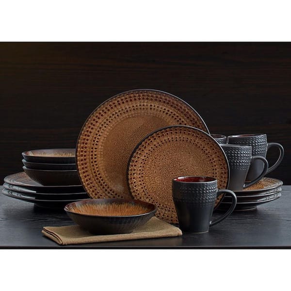 Cambria 16-Piece Contemporary Brown Stoneware Dinnerware Set (Set for 4)