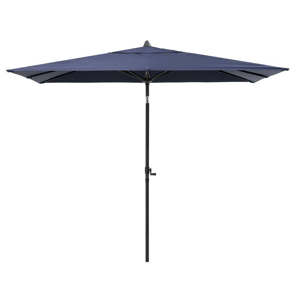 Navy Blue Rectangular Aluminum Patio Umbrella with Crank and Tilt