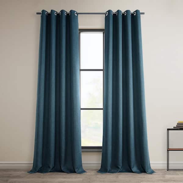 Exclusive Fabrics & Furnishings Story Blue Faux Linen Grommet Room Darkening Curtain - 50 in. W x 108 in. L (1 Panel)