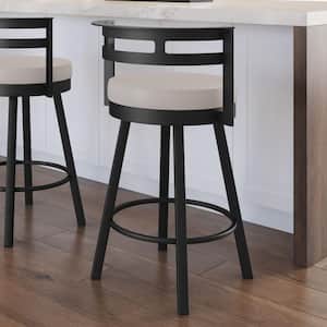 Render 26.625 in. Cream Faux Leather/Black Metal Counter Stool