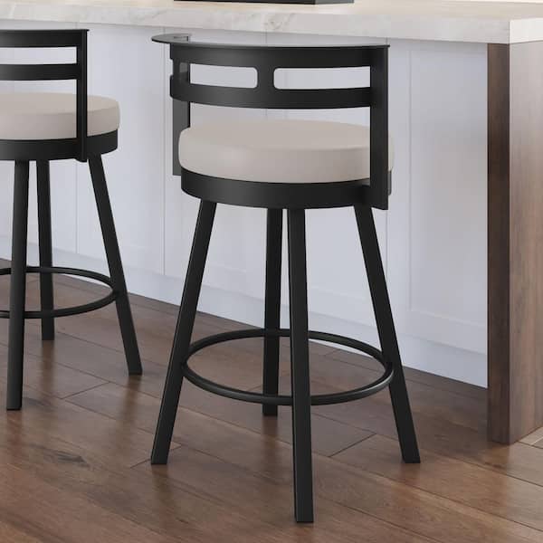 Amisco Render 26.625 in. Cream Faux Leather/Black Metal Counter Stool
