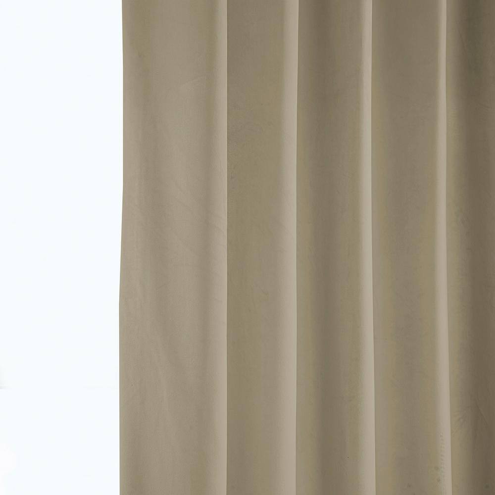 Light Beige Velvet Room Darkening Curtain Panel, 100W x 84L