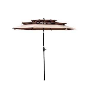 9 ft. 3-Tiers Market Outdoor Patio Umbrella with Crank and Tilt and Wind Vents for Garden Deck Backyard Pool in Brown