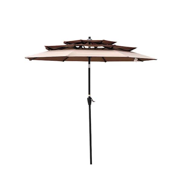 Cesicia 9 ft. 3-Tiers Market Outdoor Patio Umbrella with Crank and Tilt and Wind Vents for Garden Deck Backyard Pool in Brown
