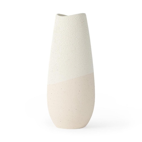 14 in. White Ceramic Cylinder Decorative Vase