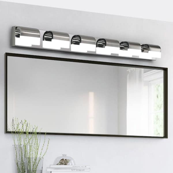 6-Light 36 in. Chrome LED Vanity Light Bar with Modern Bathroom Over Mirror Design