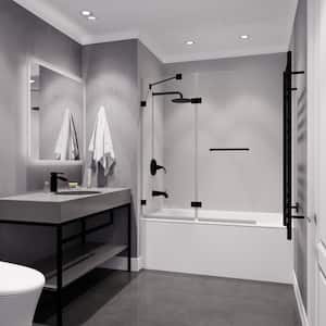 Pacific 48 in. W x 58 in. H Pivot Frameless Bathtub Door in Matte Black with Clear Glass