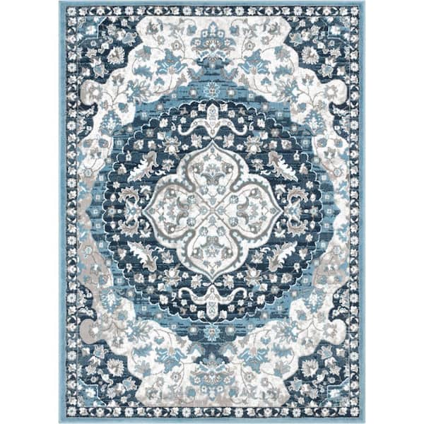 Dulcet Granada Blue 3 ft. 11 in. x 5 ft. 3 in. Transitional Oriental Medallion Pattern Area Rug