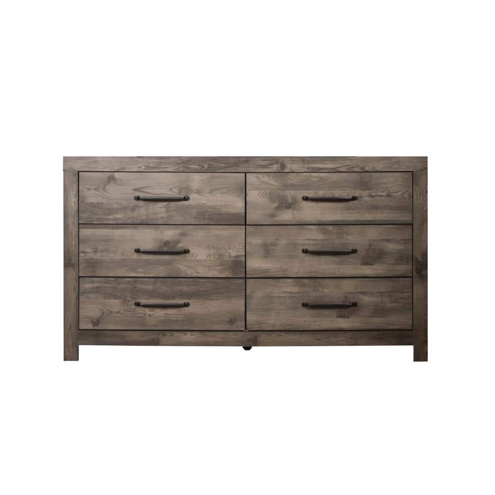 Rustic Gray 6-Drawer Wood Dresser with Dovetail Drawers