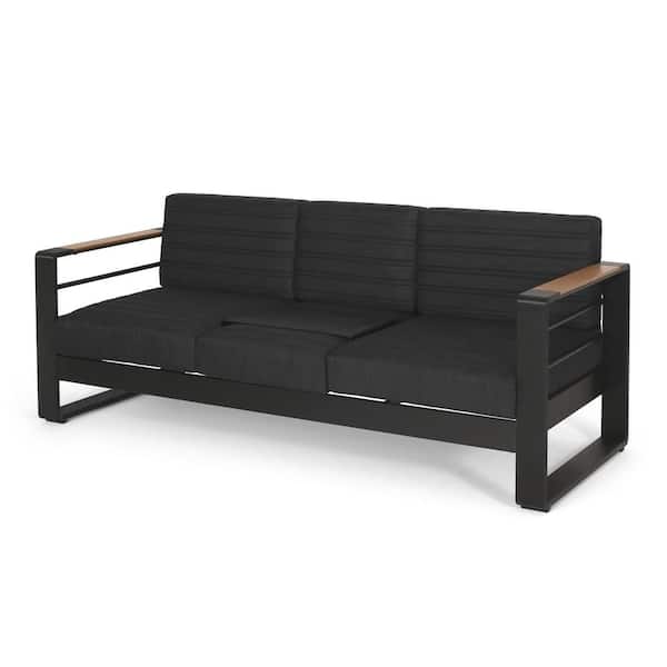 Negley Aluminum Outdoor Patio Couch with Dark Gray Cushions