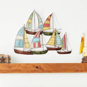 33 in. x  26 in. Metal Multi Colored Sail Boat Wall Decor with Wire Accents