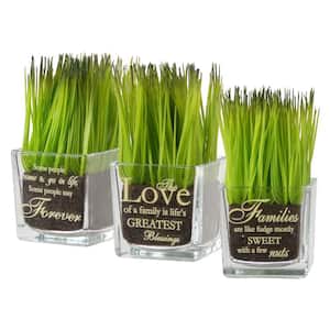 Artificial Assortment-Square Glass Pot Printed Forever, The Love and Families