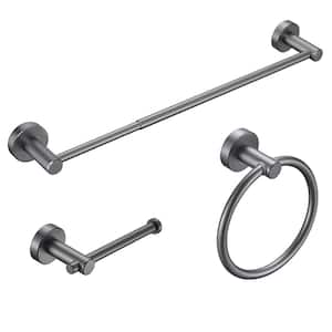 Modern 3-Piece Bath Hardware Set with Retractable Towel Bar x 1, Towel Ring x 1, Toilet Paper Holder x 1 in Gray