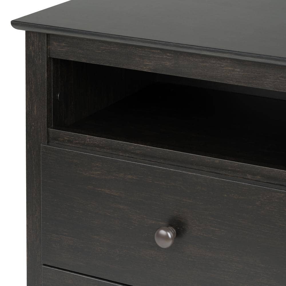 Washed Black 2-Drawer Nightstand with Open Shelf