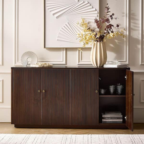 JAYDEN CREATION Lucy Walnut 63 in. Wide 4-Door Wood Sideboard with