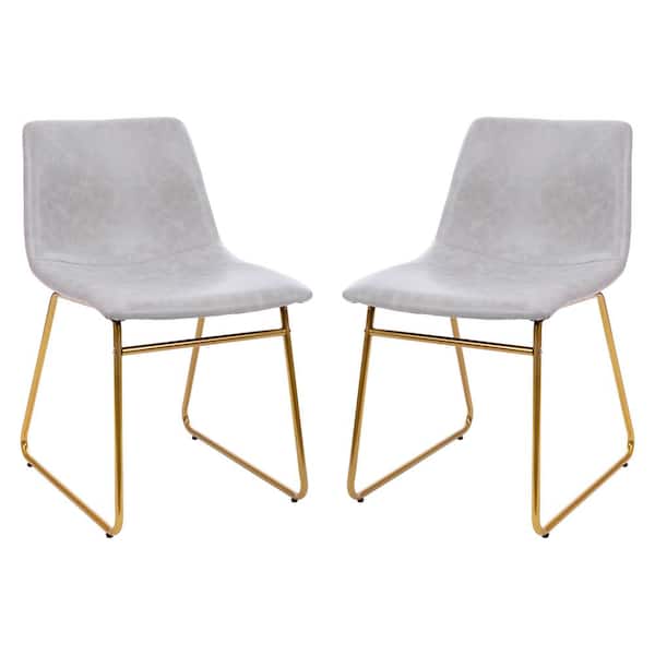 TAYLOR + LOGAN Light Gray Faux Leather/Gold Frame Leather/Faux Leather Dining Chair (2-Pack)