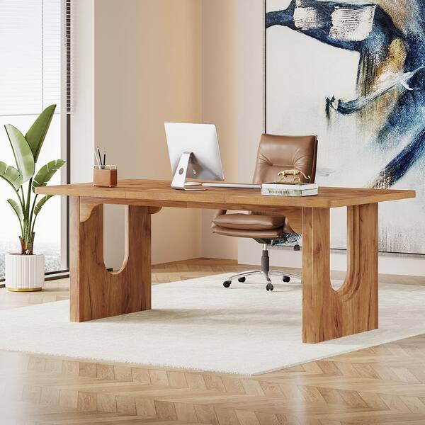 70.9 in. Rectangular Brown Engineered Wood Modern Executive Desk, Large Office Computer Desk for Home Office