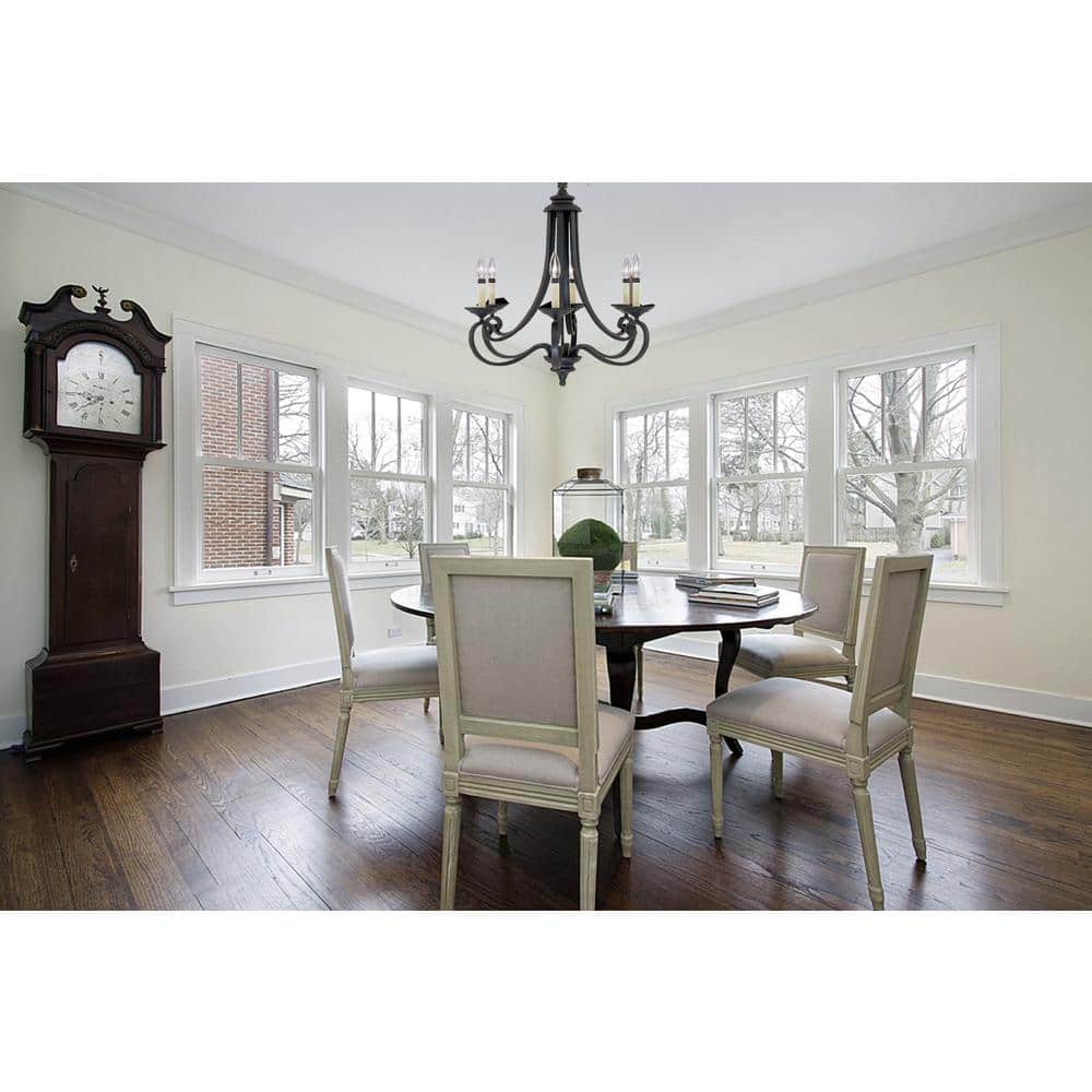 Black Iron 6-Light Candelabra Chandelier with Adjustable Chain