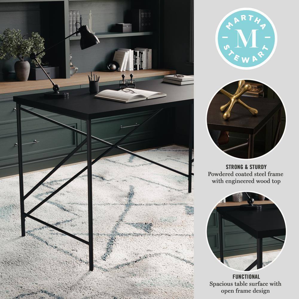 Black Wood Grain Parsons Desk with Metal X-Frame