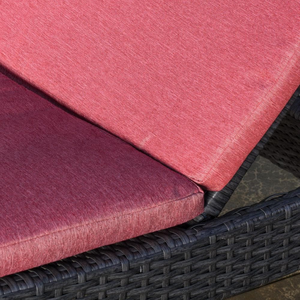Red Cushioned Armless Wicker Outdoor Chaise Lounge Set