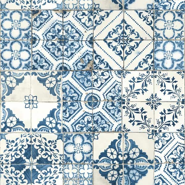 RoomMates Mediterranean Tile Blue Geometric Vinyl Peel & Stick Wallpaper Roll (Covers 28.18 Sq. Ft.)
