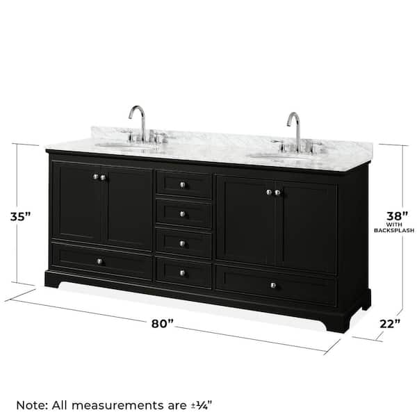 Deborah 80 in. Double Bathroom Vanity in Dark Espresso with Marble Vanity Top in White Carrara with White Basins