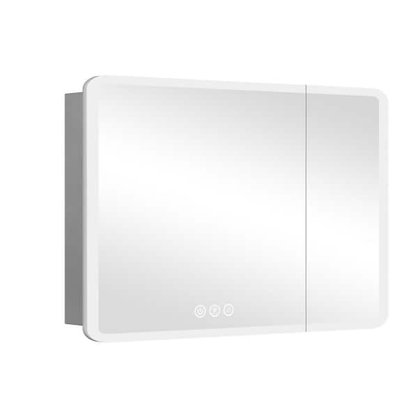 36 in. W x 32 in. H Rectangular Aluminum LED Light Anti-fog  Medicine Cabinet with 2-Mirror Doors and Adjustable Shelf