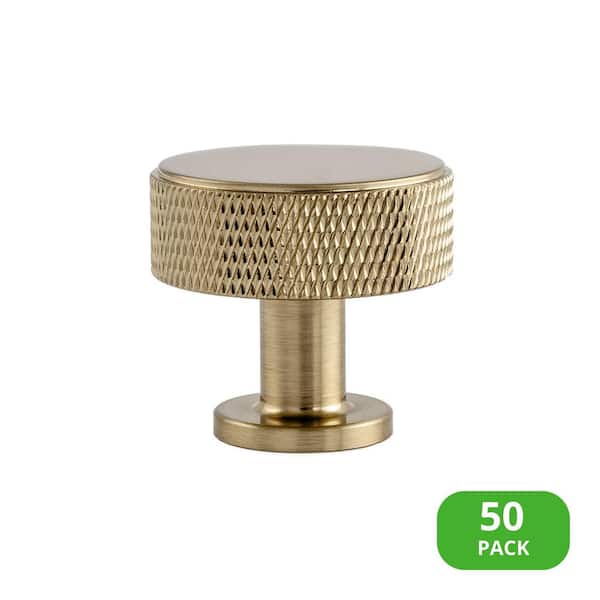 50-Pack Kent Knurled 1-3/8 in. (35 mm) Industrial Satin Brass Round Cabinet Knob