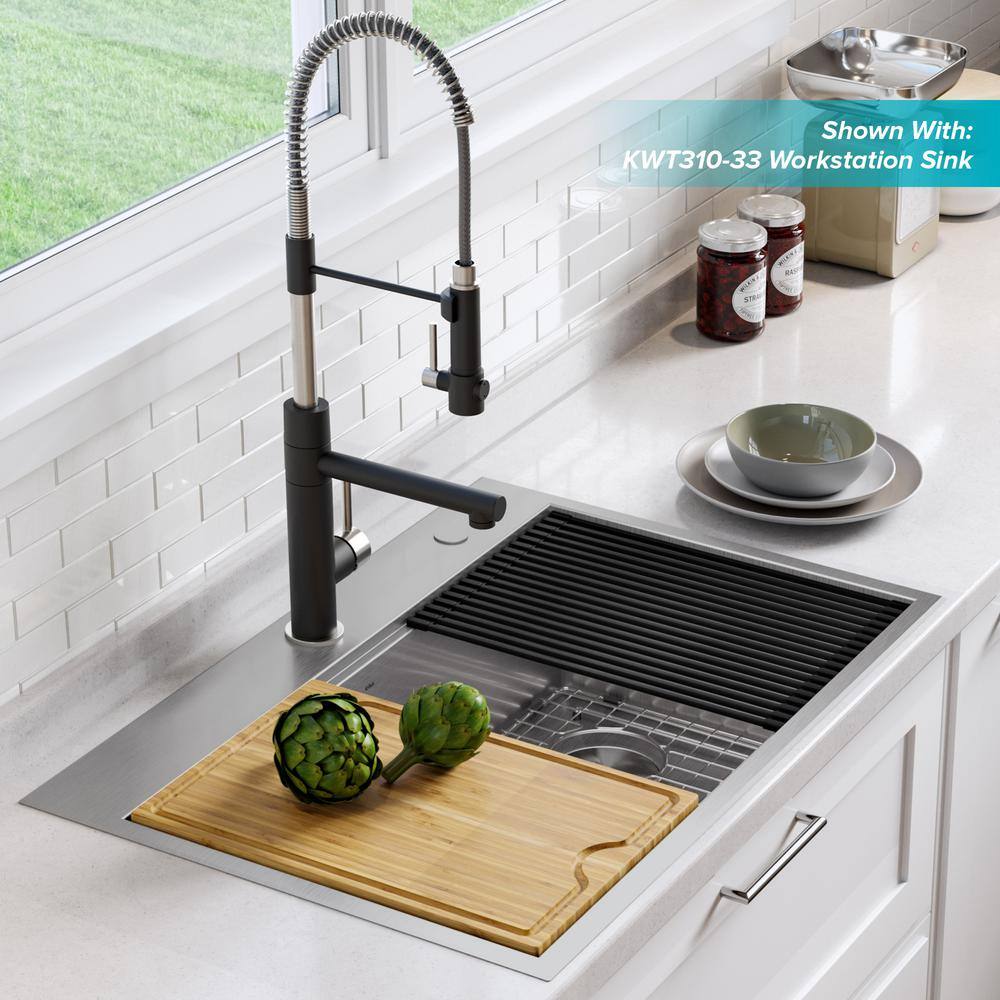 Stainless Steel and Matte Black Pull-Down Kitchen Faucet