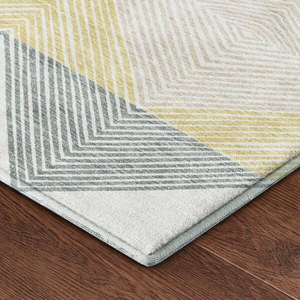 Mayfield Premium Machine Washable Abstract AMF2545 Ivory 5 ft. x 7 ft. 6 in. Area Rug