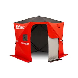 QuickFish 3HD, Pop-Up Portable Ice Shelter, No-Trip Door, Fully Insulated, Red/Black, 3-Person, 46075