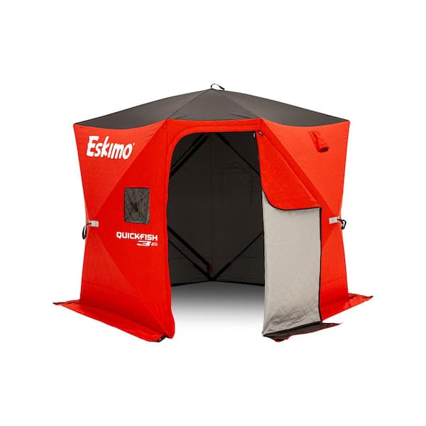 Eskimo QuickFish 3HD, Pop-Up Portable Ice Shelter, No-Trip Door, Fully Insulated, Red/Black, 3-Person, 46075