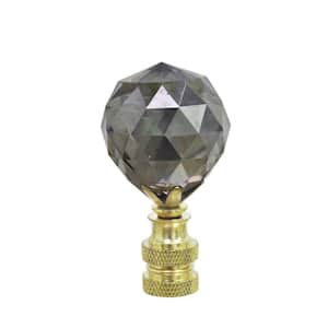 2-1/4 in. Charcoal Grey Faceted Crystal Lamp Finial with Brass Plated Finish (1-Pack)