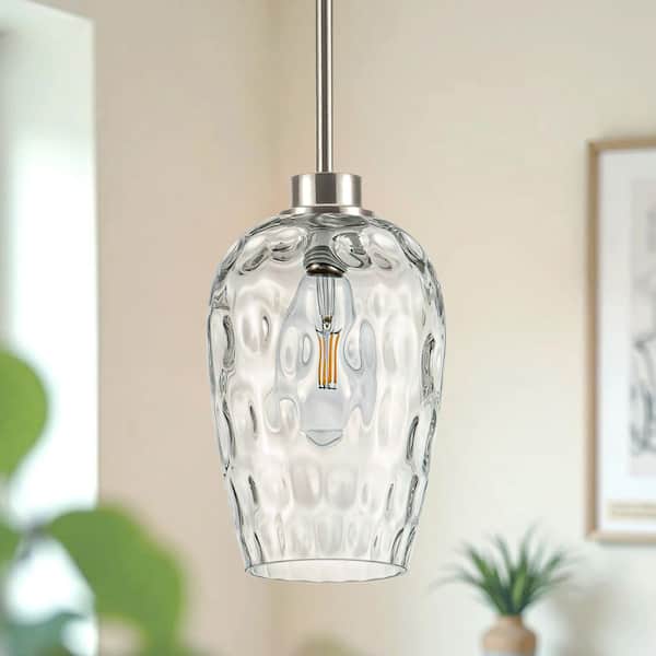 RayHome 60W 1-Light Brushed Nickel Modern Pendant Light Fixture Water-patterned for Dining Room or Kitchen Island