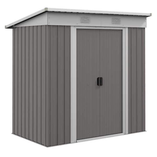 Huluwat Gray 6 ft. W x 4 ft. D Metal Shed with Double Sliding Door, 2 ...