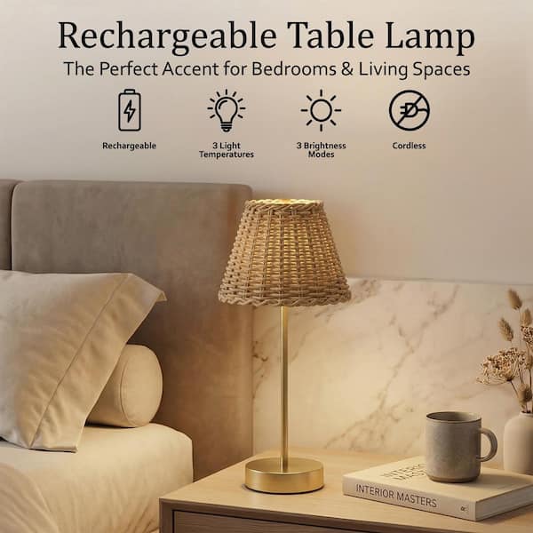 Tangent Bell Bell + Howell 14 in. Gold/Tan Rechargeable Integrated LED Woven Indoor ...