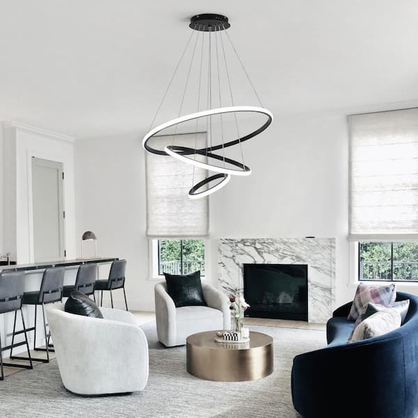 ZJVAIVE 60-Watt Black 3 Ring LED Hanging Pendant Light Fixture