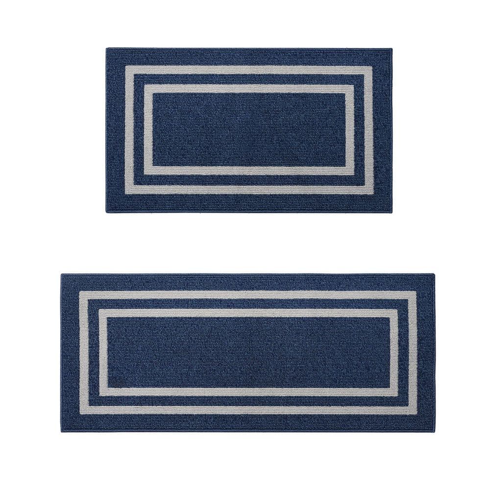 Machine Washable Non-Skid Denim Blue Twist/Light Gray 2.2 ft. x 4 ft./2.2 ft. x 5 ft. All Loop Tufted Area Rug Set price history on PriceWatchPro