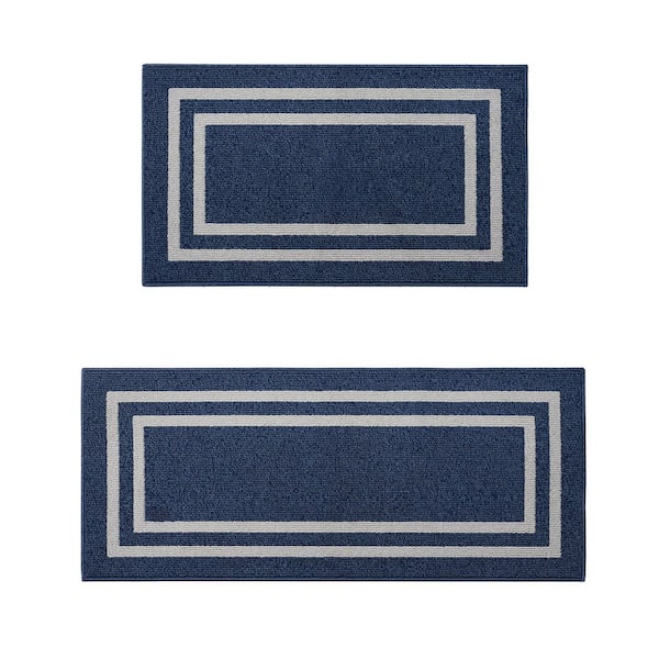 Jean Pierre NEW YORK Machine Washable Non-Skid Denim Blue Twist/Light Gray 2.2 ft. x 4 ft./2.2 ft. x 5 ft. All Loop Tufted Area Rug Set