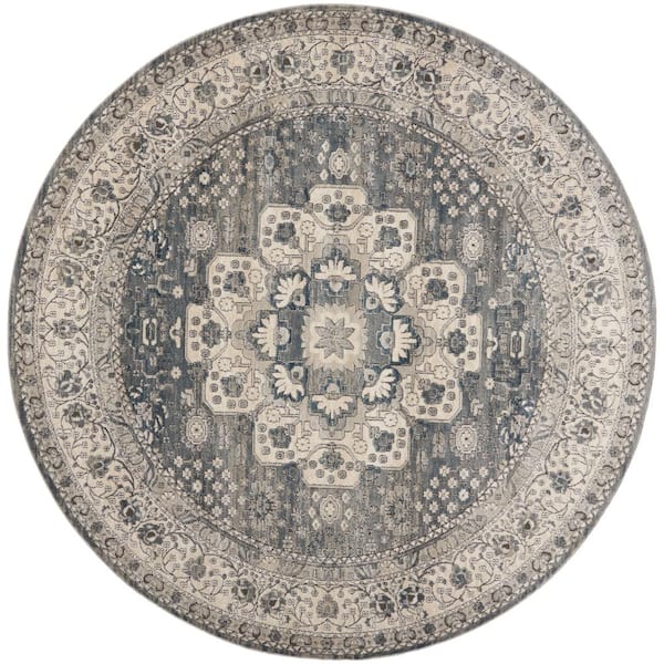 Nourison Concerto Grey/Ivory 8 ft. x 8 ft. Center medallion Traditional Round Area Rug