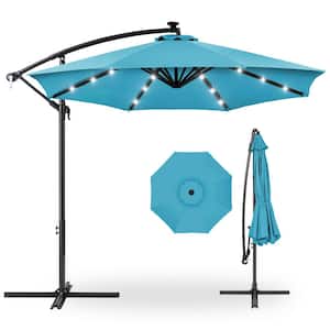10 ft. Cantilever Solar LED Offset Patio Umbrella with Adjustable Tilt in Sky Blue
