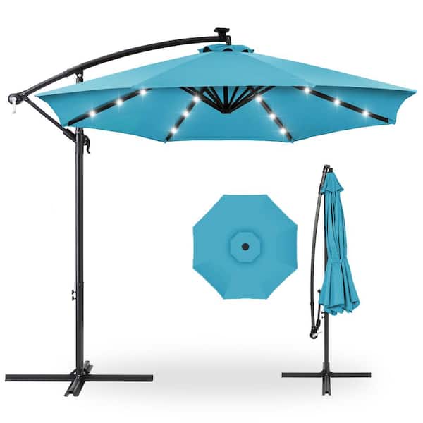 Best Choice Products 10 ft. Cantilever Solar LED Offset Patio Umbrella with Adjustable Tilt in Sky Blue