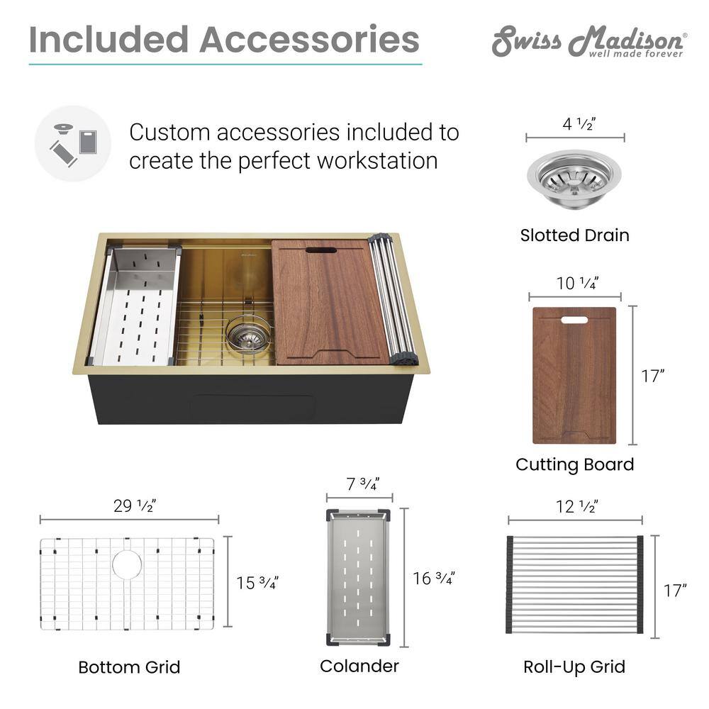Tourner 32" Gold Stainless Steel Single Basin Farmhouse Sink