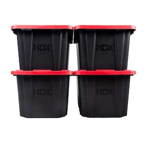 27 Gal. Tough Storage Tote in Black with Red Lid (4-Pack)