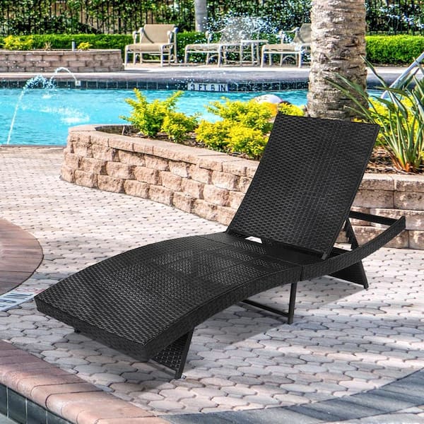 Karl home Black Back Adjustable Rattan Outdoor Lounge Chair Chaise