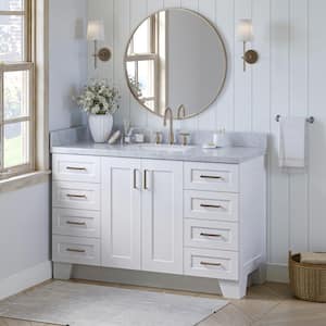Taylor 55 in. W x 22 in. D x 36 in. H Freestanding Bath Vanity in White with Carrara White Marble Top