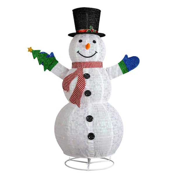 67 in. Lighted Snowman Holding Small Tree Christmas Decorations