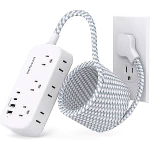 6-Outlet Flat Plug Power Strip, 15 ft. Flat Extension Cord with 4 USB Ports and On/Off Switch in White